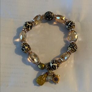 Elegant Leopard Print Bracelet with Gold Charms